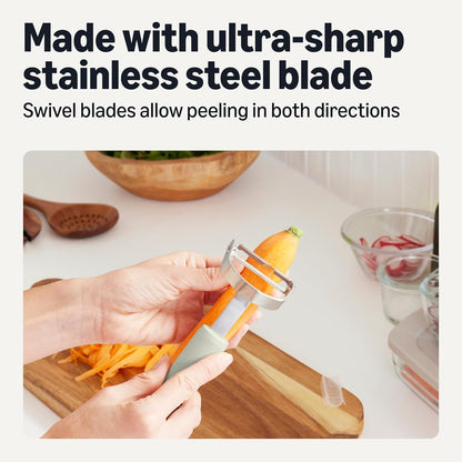 Vegetable Peelers with Ultra-Sharp Stainless Steel Swivel Blades, Non-Slip Soft-Touch Handle, Protective Covers, 2-Piece Set, Dishwasher-Safe, Linen Gray