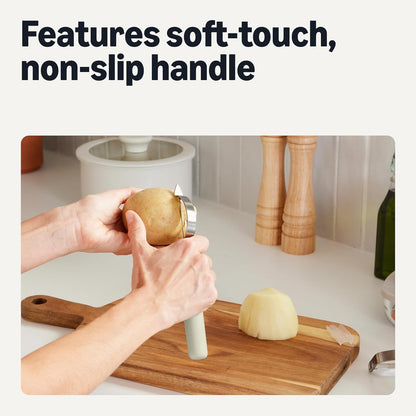 Vegetable Peelers with Ultra-Sharp Stainless Steel Swivel Blades, Non-Slip Soft-Touch Handle, Protective Covers, 2-Piece Set, Dishwasher-Safe, Linen Gray