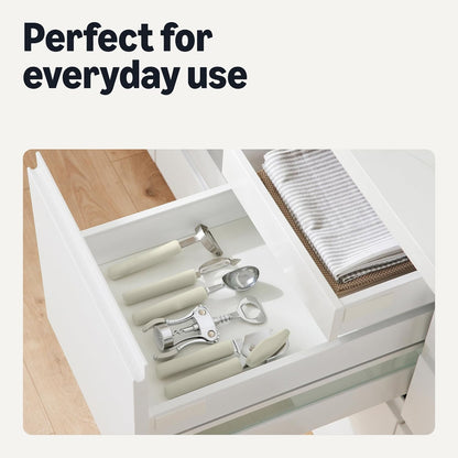 Vegetable Peelers with Ultra-Sharp Stainless Steel Swivel Blades, Non-Slip Soft-Touch Handle, Protective Covers, 2-Piece Set, Dishwasher-Safe, Linen Gray