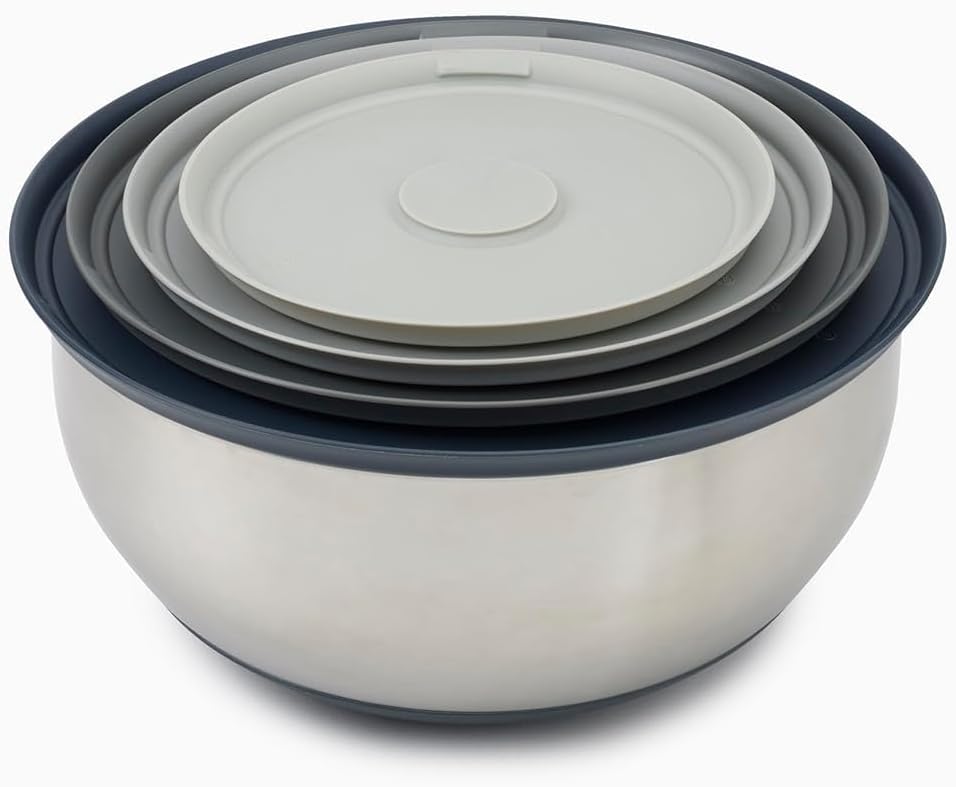 Prep&Store- Stainless Steel Mixing Nest Bowls with Lids, 8 piece Metal Bowl food Storage Set, Stainless Steel
