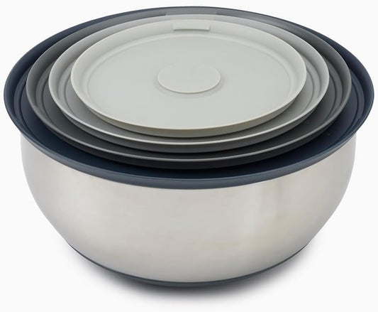 Prep&Store- Stainless Steel Mixing Nest Bowls with Lids, 8 piece Metal Bowl food Storage Set, Stainless Steel