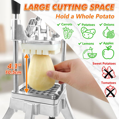 Commercial French Fry Cutter with 1/4'' 3/8'' 1/2'' 8-Wedges Stainless Steel Blades Vertical Potato Slicer Manual Vegetable Chopper for Onion Carrot Lemon