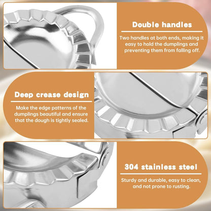 8Pcs Dumpling Maker Set, Stainless Steel Empanada Maker Press with Rolling Pin and Stuffing Scoop, Dough Cutter Dumpling Mold for Ravioli Pierogi Calzone, 3.15/3.54/3.94 Inch