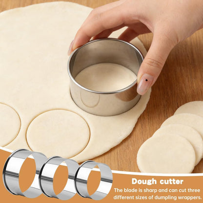 8Pcs Dumpling Maker Set, Stainless Steel Empanada Maker Press with Rolling Pin and Stuffing Scoop, Dough Cutter Dumpling Mold for Ravioli Pierogi Calzone, 3.15/3.54/3.94 Inch