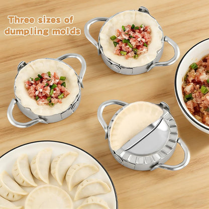 8Pcs Dumpling Maker Set, Stainless Steel Empanada Maker Press with Rolling Pin and Stuffing Scoop, Dough Cutter Dumpling Mold for Ravioli Pierogi Calzone, 3.15/3.54/3.94 Inch