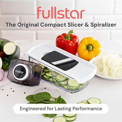 Pro Mandoline Vegetable Slicer, Grater & Spiralizer with Container | 6 in 1 Fruit Cutter, Cheese Grater & Spiralizer with Safety Gloves, Stainless Steel Blades & Container (White)