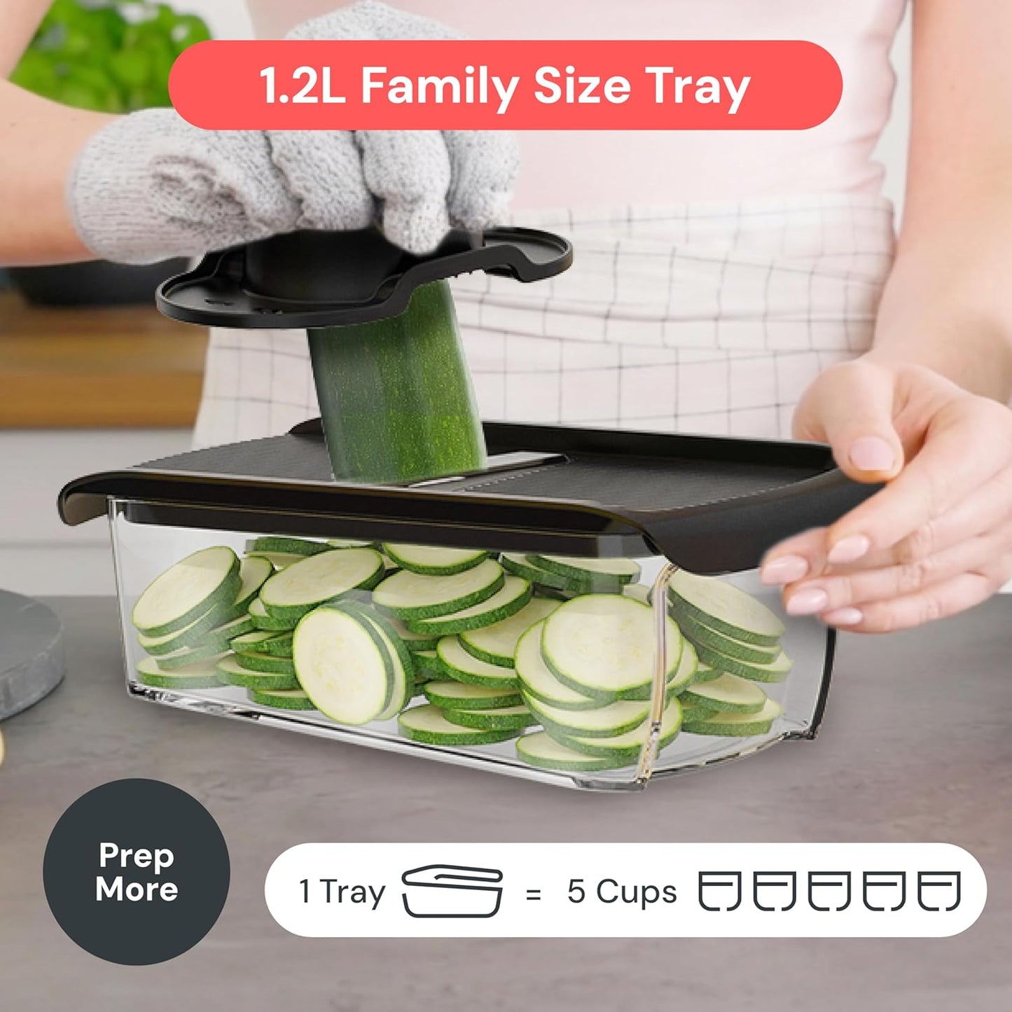 Pro Mandoline Vegetable Slicer, Grater & Spiralizer with Container | 6 in 1 Fruit Cutter, Cheese Grater & Spiralizer with Safety Gloves, Stainless Steel Blades & Container (White)