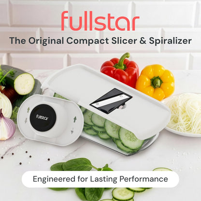Pro Mandoline Vegetable Slicer, Grater & Spiralizer with Container | 6 in 1 Fruit Cutter, Cheese Grater & Spiralizer with Safety Gloves, Stainless Steel Blades & Container (White)