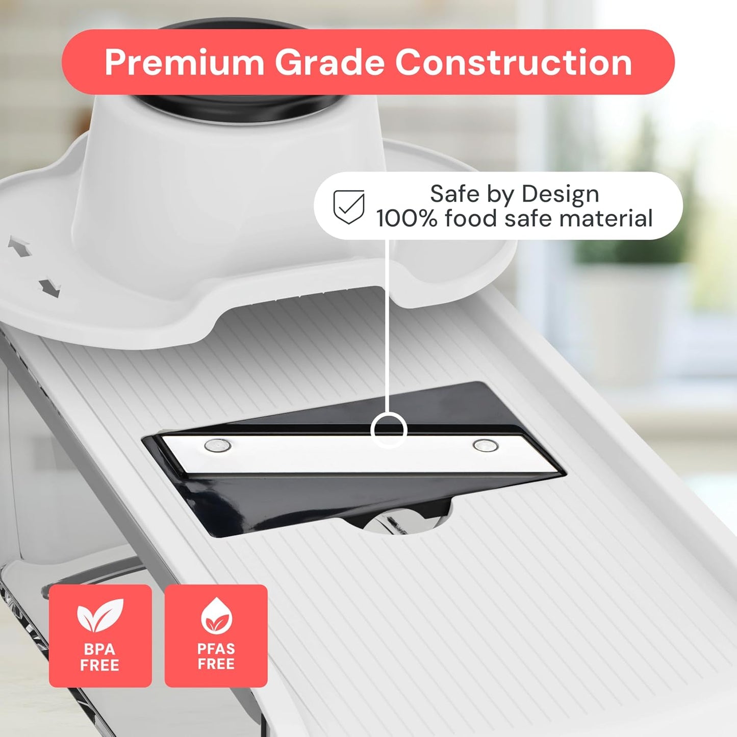 Pro Mandoline Vegetable Slicer, Grater & Spiralizer with Container | 6 in 1 Fruit Cutter, Cheese Grater & Spiralizer with Safety Gloves, Stainless Steel Blades & Container (White)