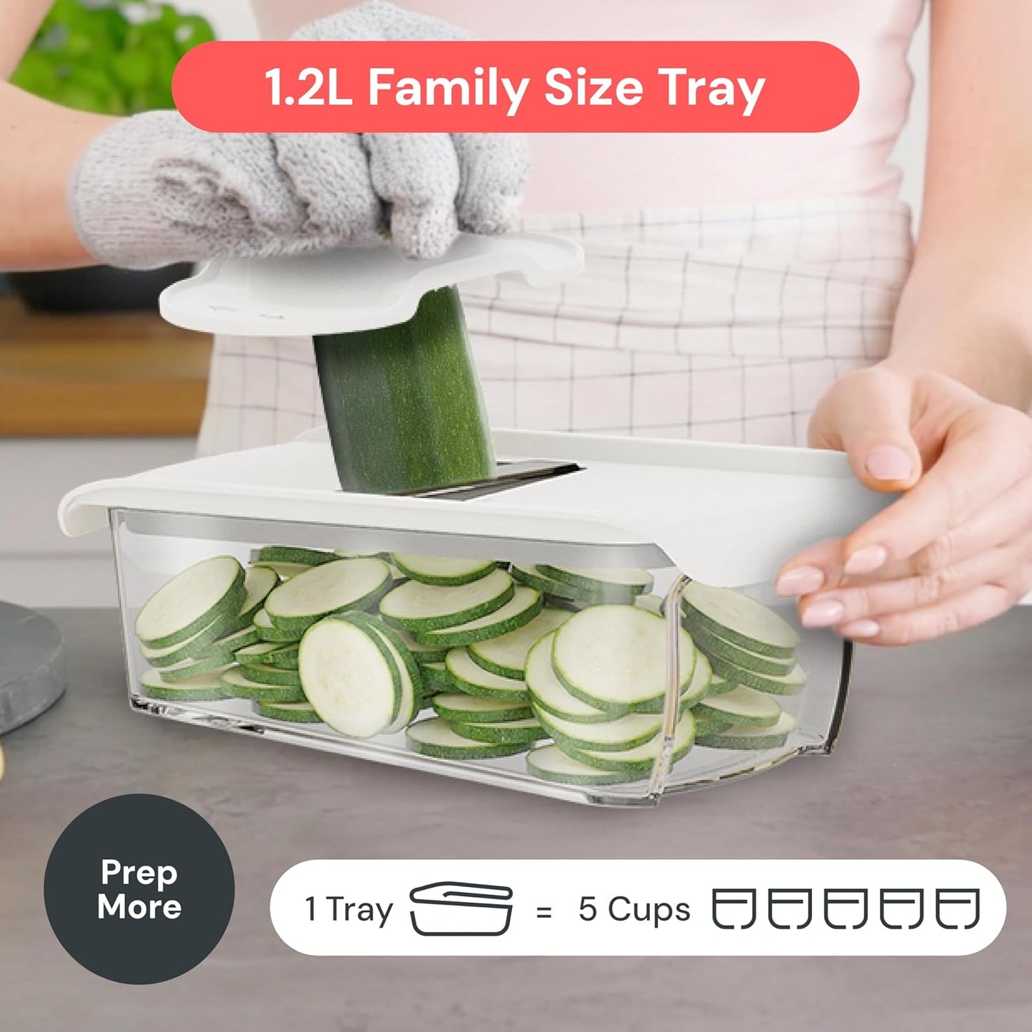 Pro Mandoline Vegetable Slicer, Grater & Spiralizer with Container | 6 in 1 Fruit Cutter, Cheese Grater & Spiralizer with Safety Gloves, Stainless Steel Blades & Container (White)