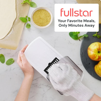Pro Mandoline Vegetable Slicer, Grater & Spiralizer with Container | 6 in 1 Fruit Cutter, Cheese Grater & Spiralizer with Safety Gloves, Stainless Steel Blades & Container (White)