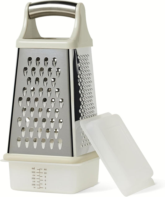 4-Sided Cheese Grater with Measurement Container, Stainless Steel, Dishwasher-Safe