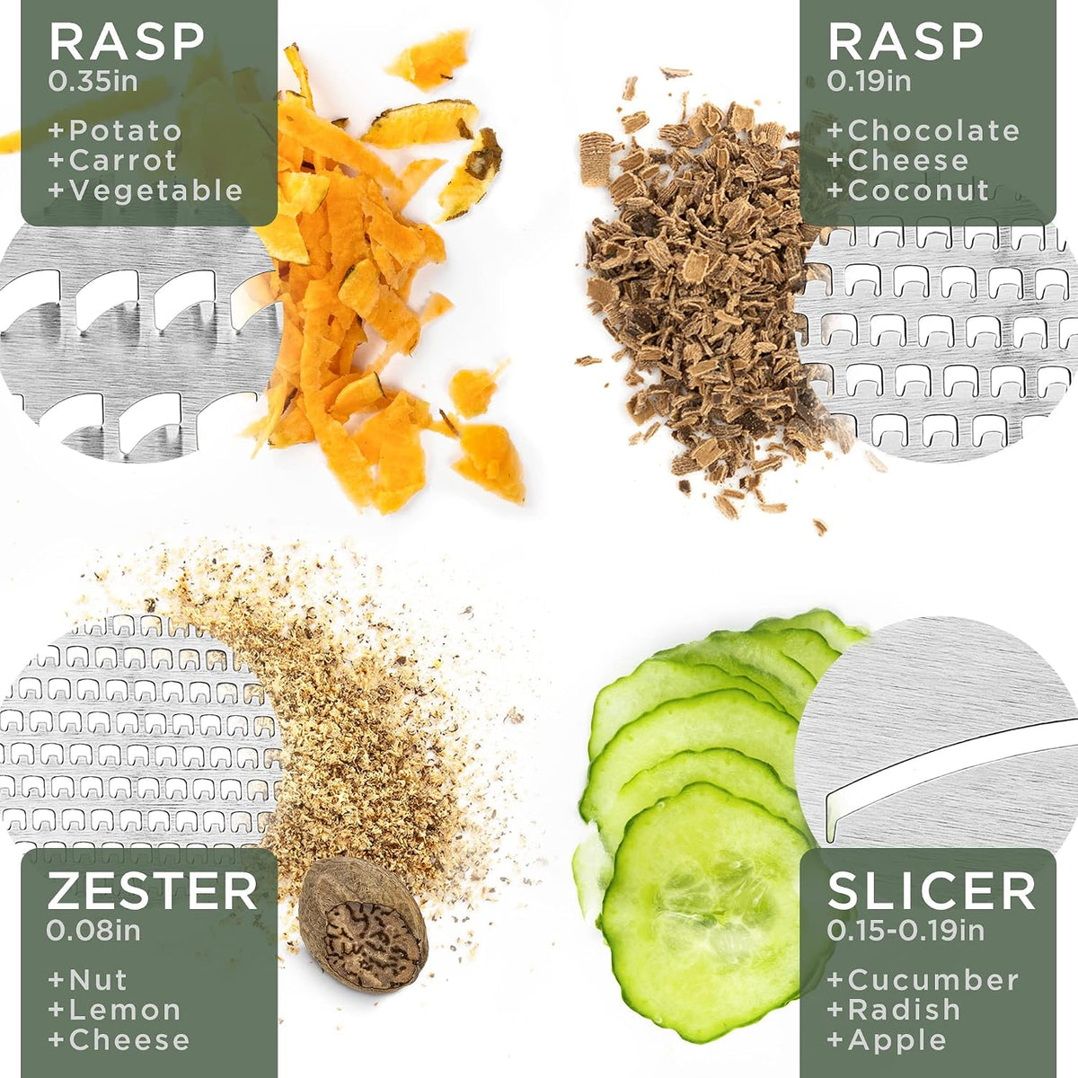 Premium Grater with Etched Stainless Steel Blades - Grater for Kitchen with Oak Wood Base - Box Grater with 4 Sides for Parmesan Cheese, Vegetables, Carrots, or Potatoes - Cheese Grater