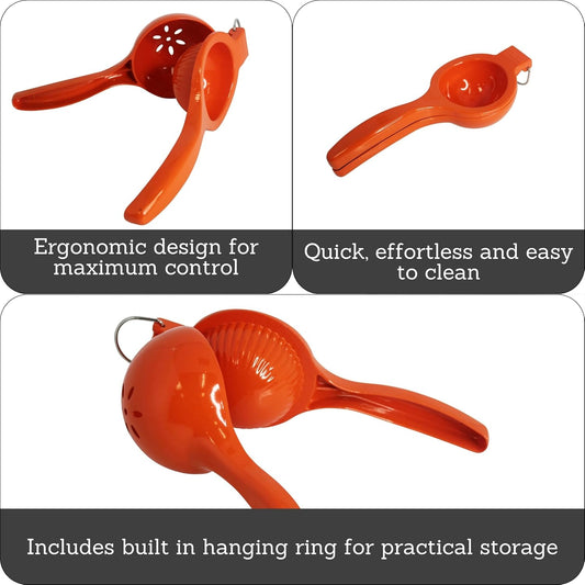 IMUSA Orange and Citrus Squeezer, Orange | Bare Metal Finish, Built-In Hanging Ring, Ideal for Juicing Lemons and Limes, Everyday Kitchen Tool