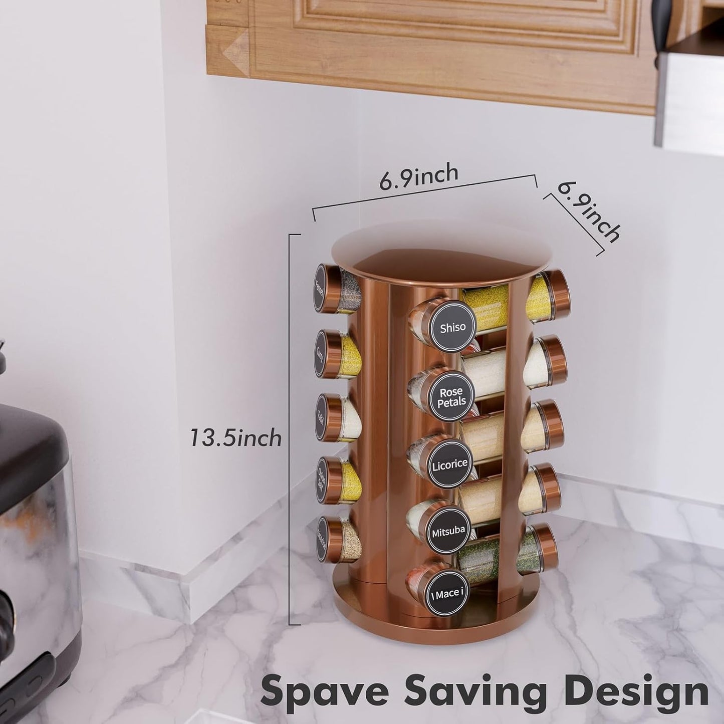 Revolving Spice Rack Set with 20 Spice Jars, Kitchen Spice Tower Organizer for Countertop or Cabinet -- Carousel Storage Includes 386 Spice Labels -- Desktop Rotating Seasoning Organizer
