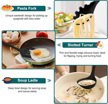 Silicone Cooking Utensil Set of 7, Kitchen Cooking Utensil Set