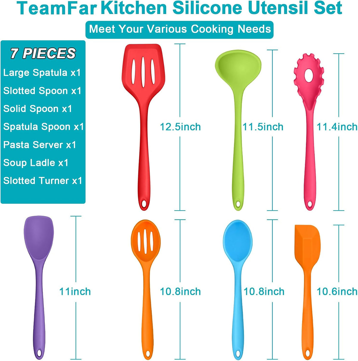Silicone Cooking Utensil Set of 7, Kitchen Cooking Utensil Set
