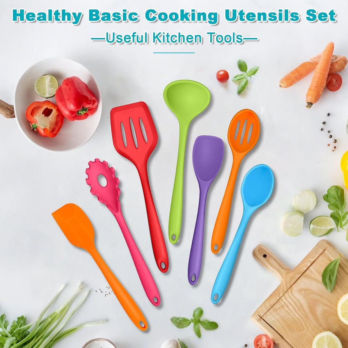 Silicone Cooking Utensil Set of 7, Kitchen Cooking Utensil Set