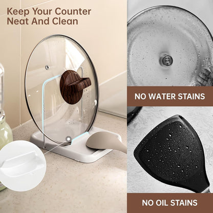 Pot Lid Holder with Spoon Rest, Foldable, White | Foldable for Compact Storage, Nonslip Pads Prevent Sliding, Holds Lids & Cooking Utensils, Fits Kitchen Counter & Stove Top