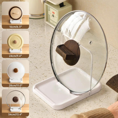 Pot Lid Holder with Spoon Rest, Foldable, White | Foldable for Compact Storage, Nonslip Pads Prevent Sliding, Holds Lids & Cooking Utensils, Fits Kitchen Counter & Stove Top