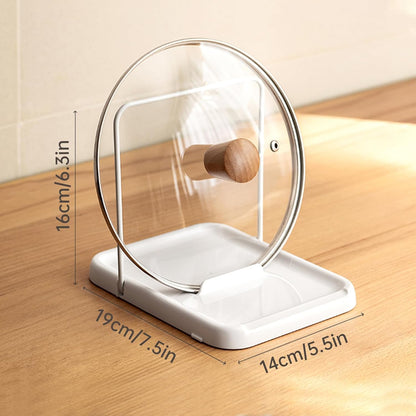 Pot Lid Holder with Spoon Rest, Foldable, White | Foldable for Compact Storage, Nonslip Pads Prevent Sliding, Holds Lids & Cooking Utensils, Fits Kitchen Counter & Stove Top