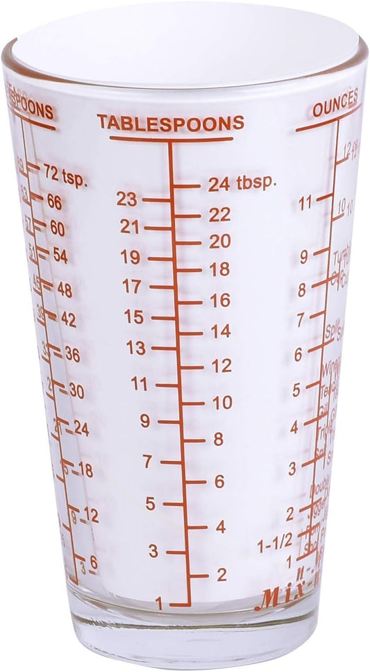 Mix N Measure Glass, Multi-Purpose Liquid and Dry Measuring Cup, 6 Units of Measurement, Heavy Glass, Red
