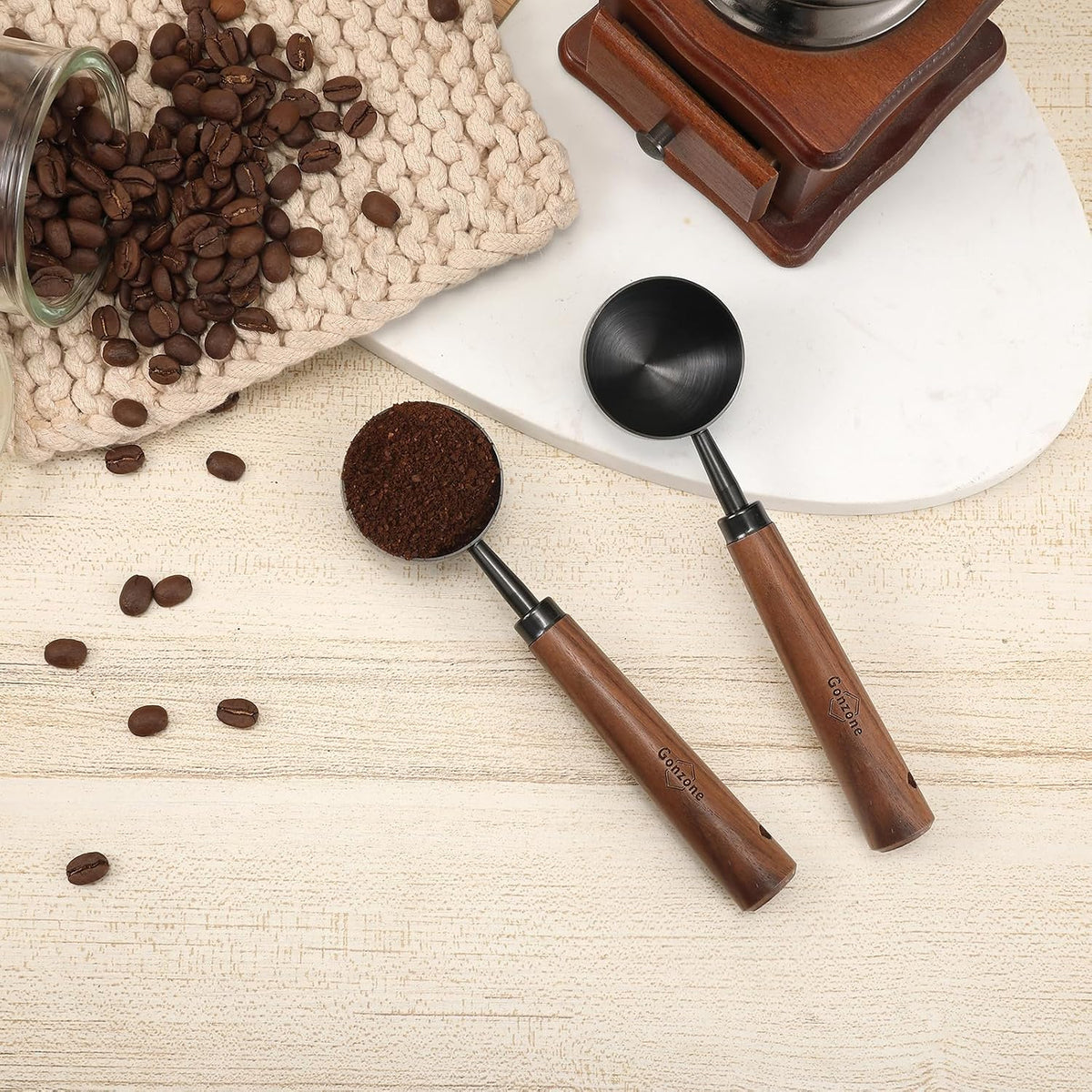 Vintage Coffee Measuring Spoon - 304 Stainless Steel,Coffee Scoop, 10g Capacity, Walnut Handle - Perfect for Coffee, Tea, and More (Gunmetal)