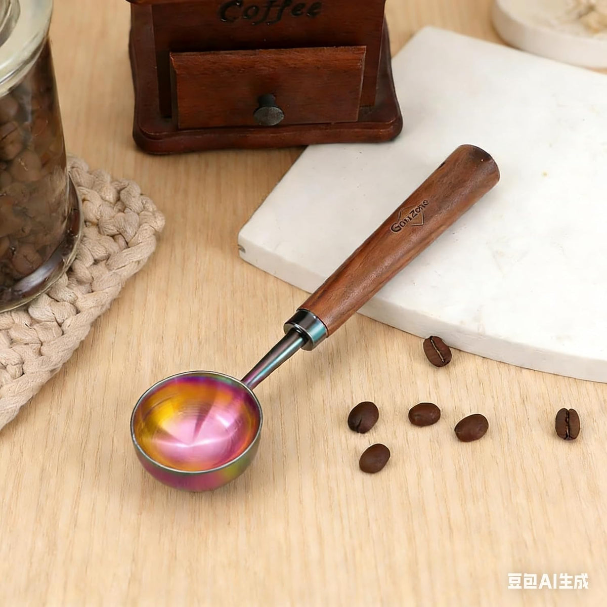 Vintage Coffee Measuring Spoon - 304 Stainless Steel,Coffee Scoop, 10g Capacity, Walnut Handle - Perfect for Coffee, Tea, and More (Gunmetal)