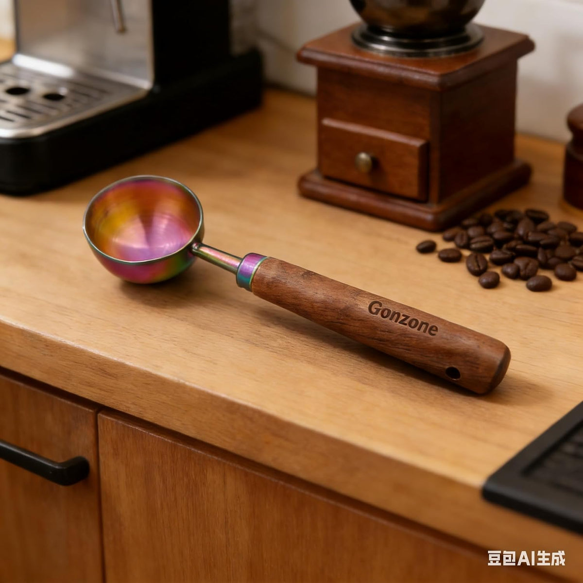 Vintage Coffee Measuring Spoon - 304 Stainless Steel,Coffee Scoop, 10g Capacity, Walnut Handle - Perfect for Coffee, Tea, and More (Gunmetal)