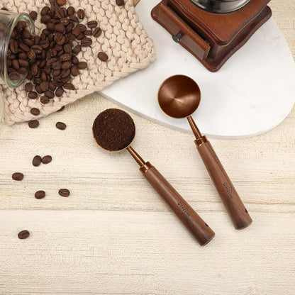 Vintage Coffee Measuring Spoon - 304 Stainless Steel,Coffee Scoop, 10g Capacity, Walnut Handle - Perfect for Coffee, Tea, and More (Gunmetal)
