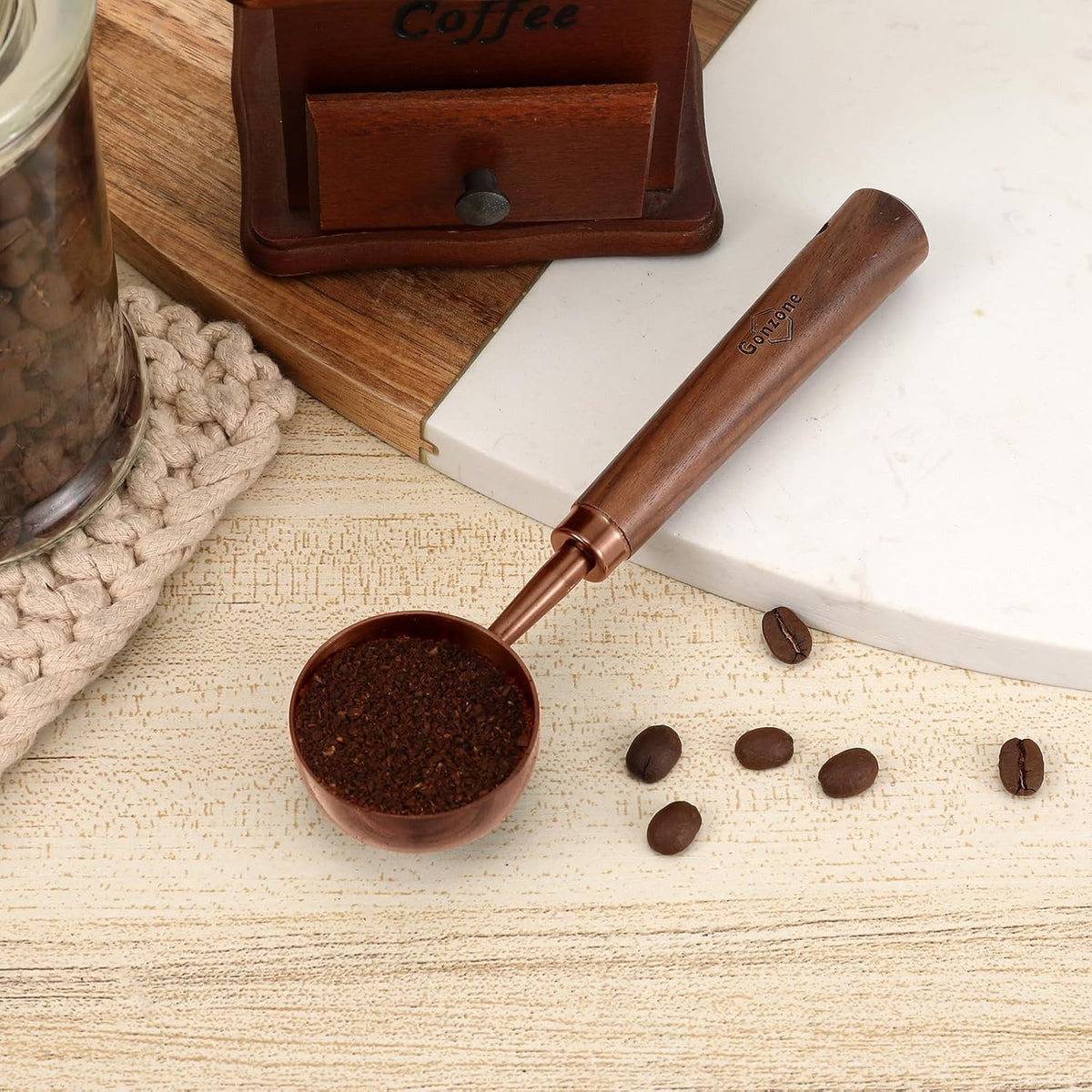 Vintage Coffee Measuring Spoon - 304 Stainless Steel,Coffee Scoop, 10g Capacity, Walnut Handle - Perfect for Coffee, Tea, and More (Gunmetal)