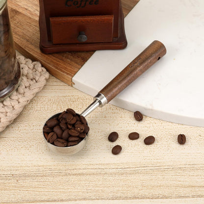 Vintage Coffee Measuring Spoon - 304 Stainless Steel,Coffee Scoop, 10g Capacity, Walnut Handle - Perfect for Coffee, Tea, and More (Gunmetal)