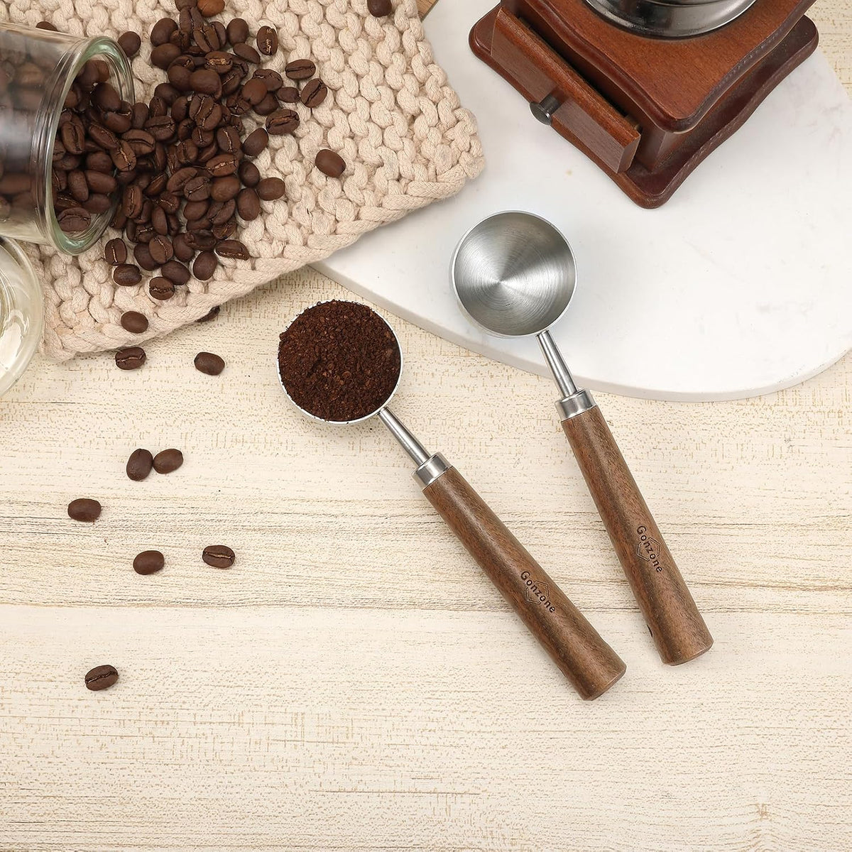Vintage Coffee Measuring Spoon - 304 Stainless Steel,Coffee Scoop, 10g Capacity, Walnut Handle - Perfect for Coffee, Tea, and More (Gunmetal)