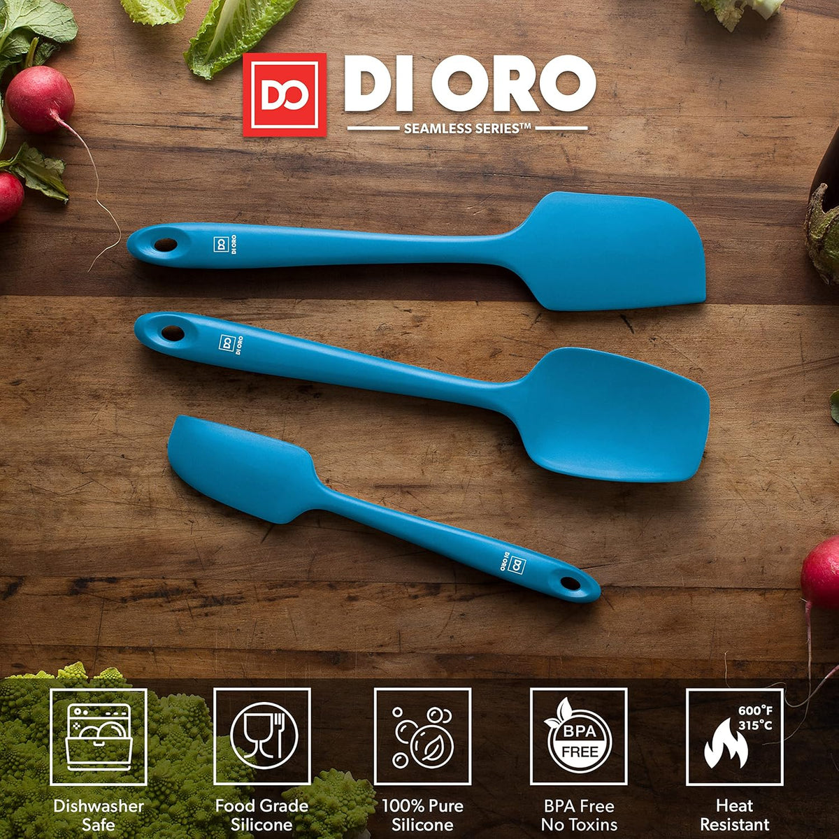 Silicone Spatula Set - 600F Heat Resistant, 3-Pc Black
