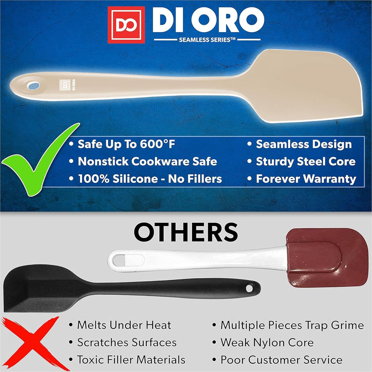 Silicone Spatula Set - 600F Heat Resistant, 3-Pc Black