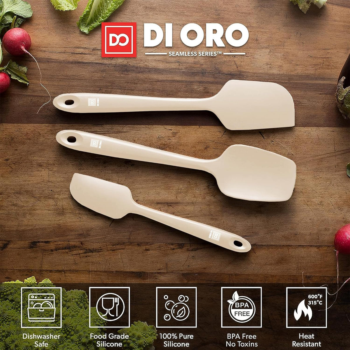 Silicone Spatula Set - 600F Heat Resistant, 3-Pc Black