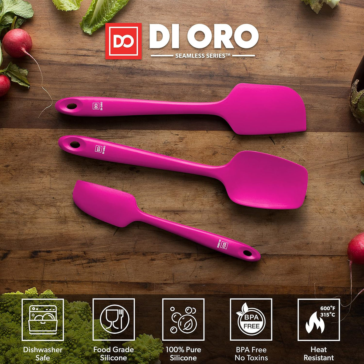 Silicone Spatula Set - 600F Heat Resistant, 3-Pc Black