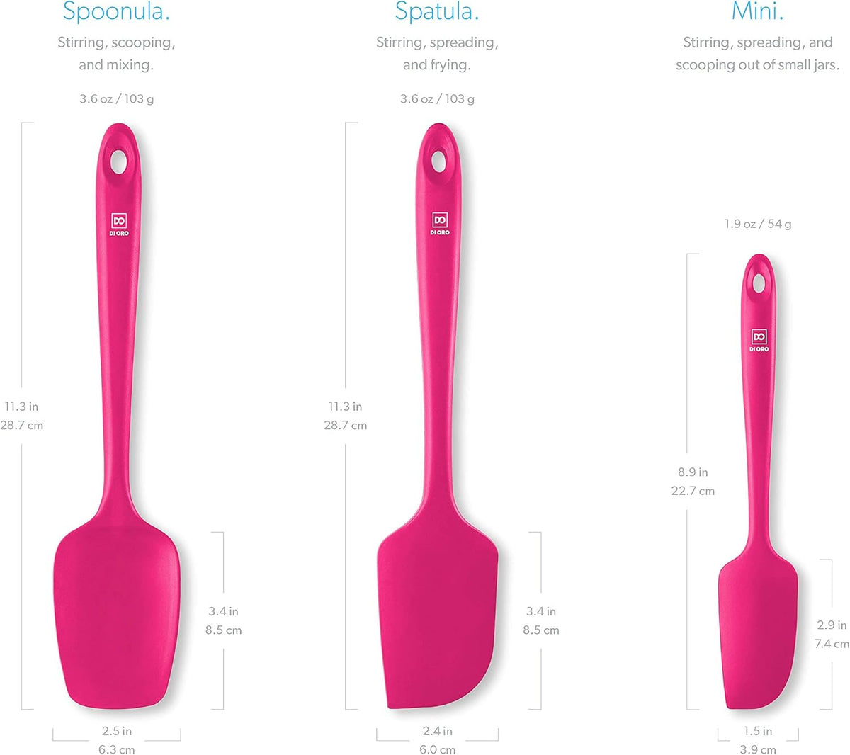 Silicone Spatula Set - 600F Heat Resistant, 3-Pc Black