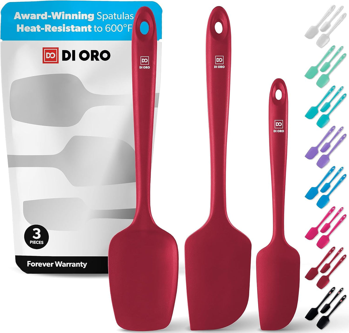 Silicone Spatula Set - 600F Heat Resistant, 3-Pc Black