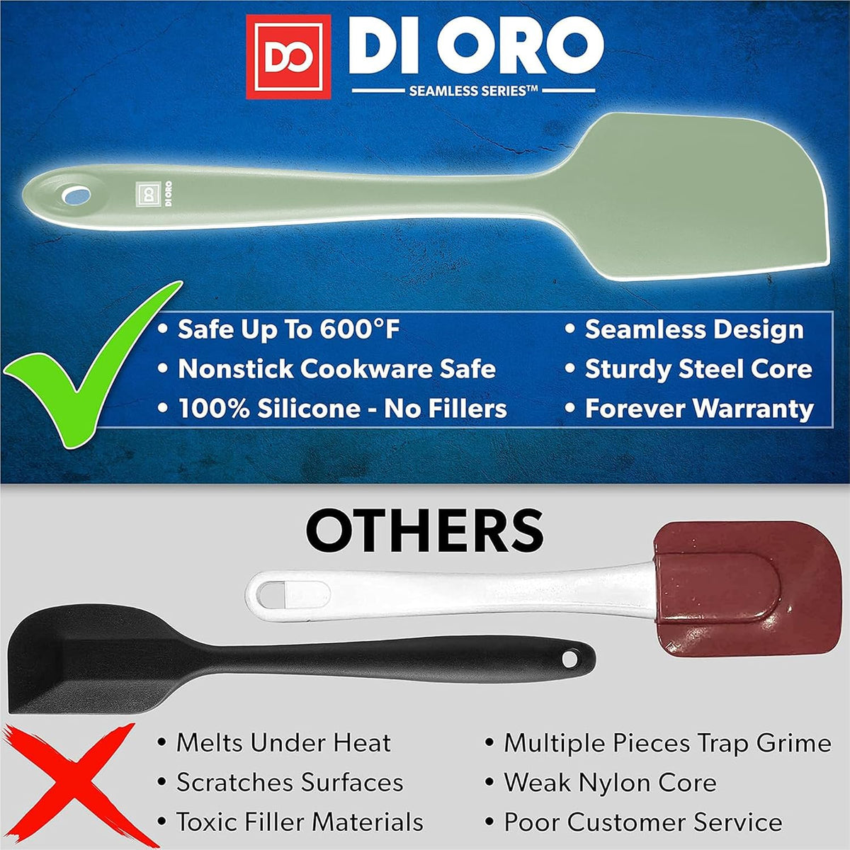 Silicone Spatula Set - 600F Heat Resistant, 3-Pc Black