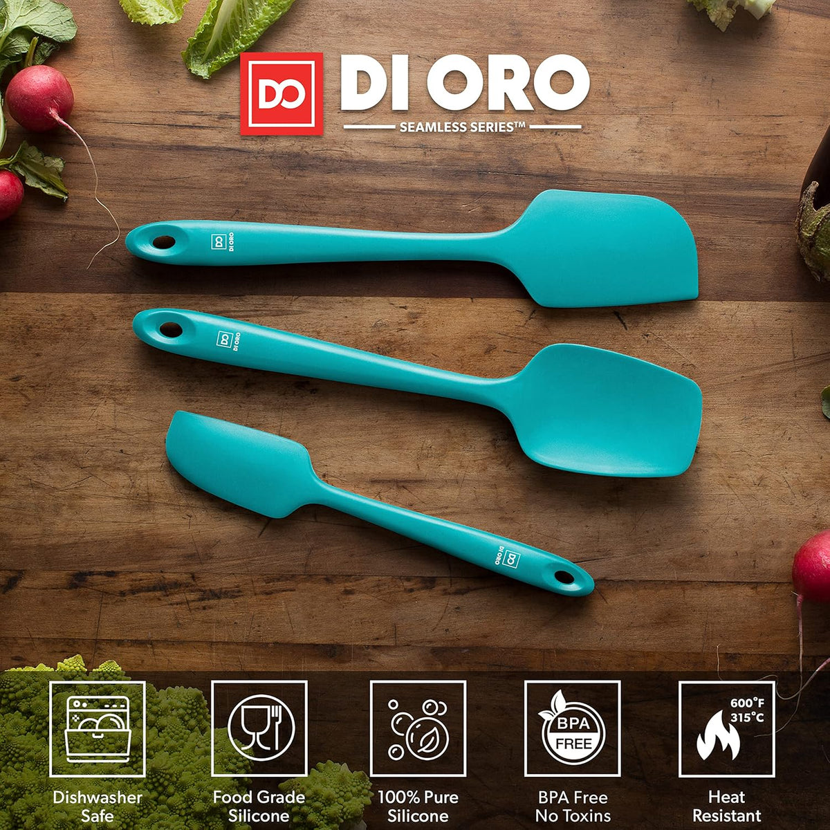 Silicone Spatula Set - 600F Heat Resistant, 3-Pc Black