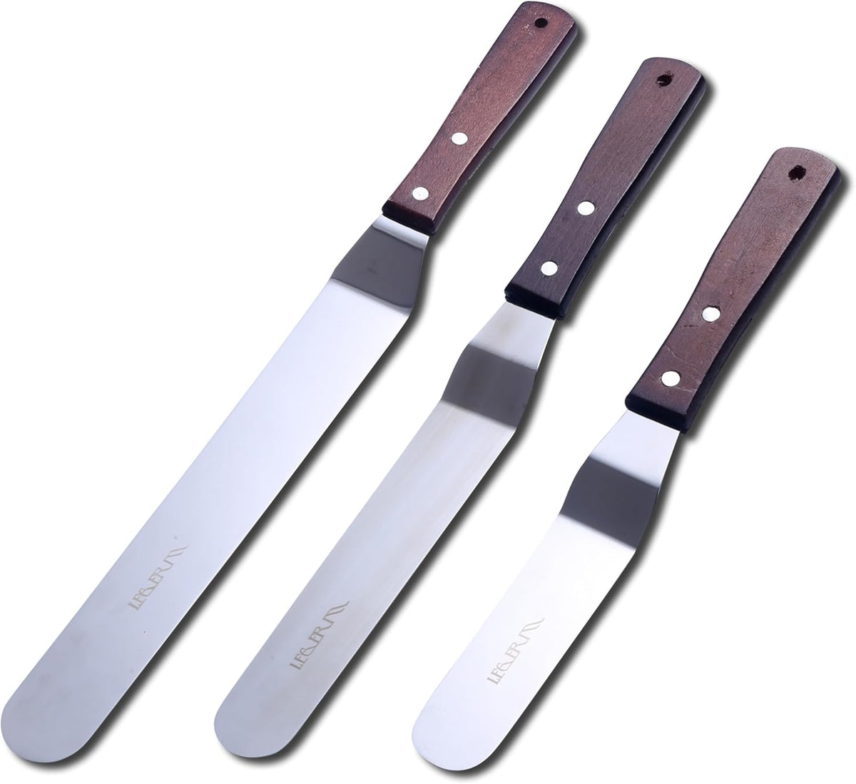 Straight Icing Spatula Stainless Steel Baking Set of 6", 8" & 10" Wooden Handle Cake Decorating Frosting Spatulas