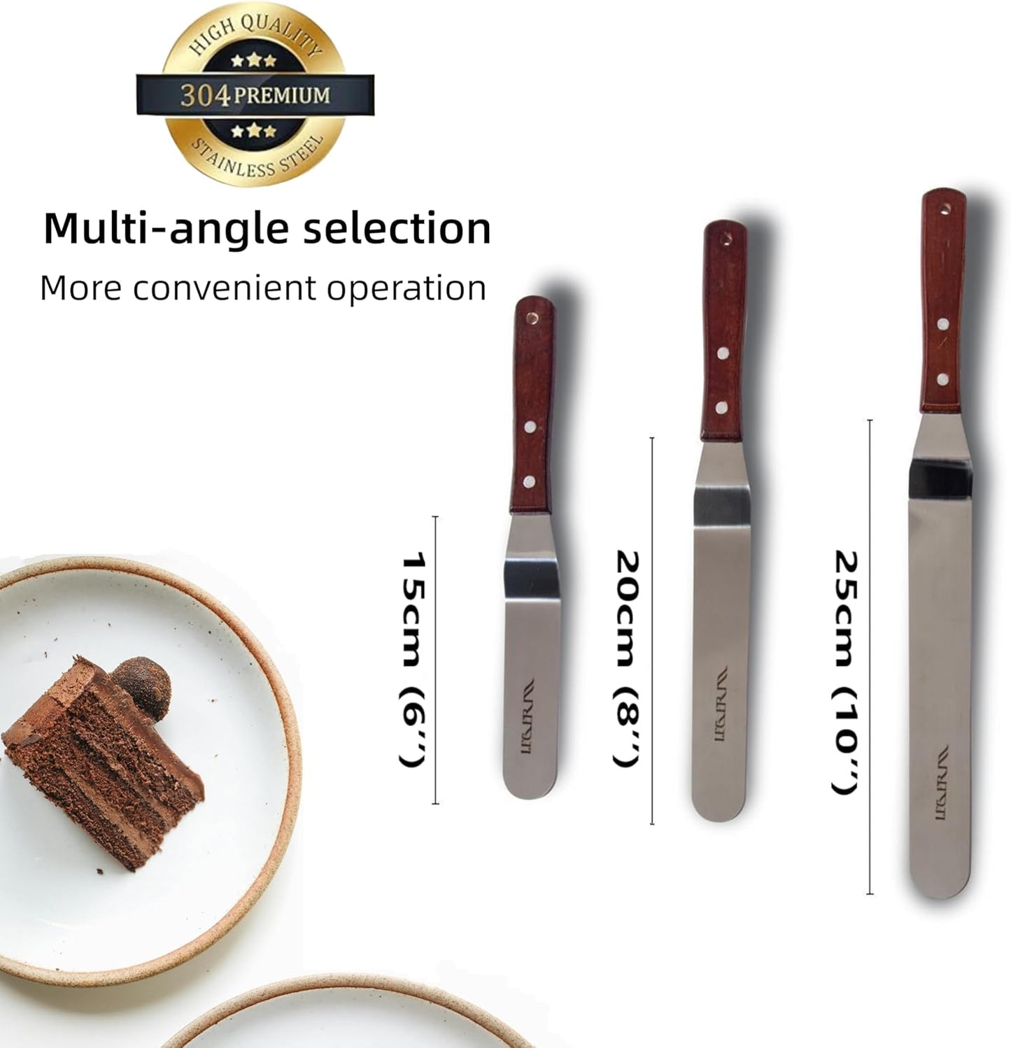 Straight Icing Spatula Stainless Steel Baking Set of 6", 8" & 10" Wooden Handle Cake Decorating Frosting Spatulas