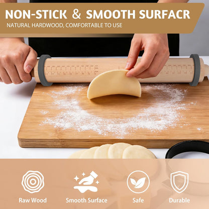 Long Adjustable Wood Rolling Pin: 21.1 Inch Rolling Pin with Thickness Ring