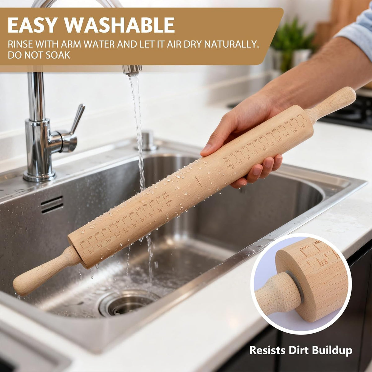 Long Adjustable Wood Rolling Pin: 21.1 Inch Rolling Pin with Thickness Ring