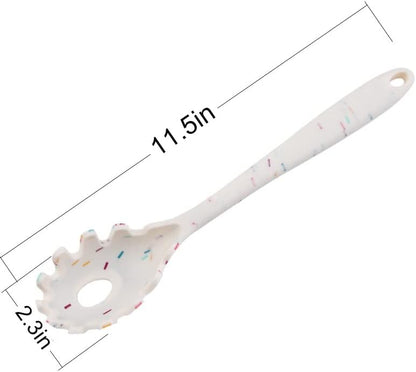 Silicone Pasta Fork (11.5"), High Heat Resistant to 480°F, Hygienic One Piece Design, Spaghetti Strainer & Server Spoon Pasta Forks (White)