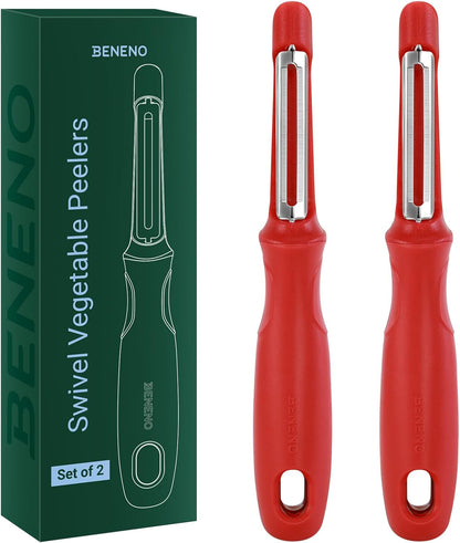 Swivel Vegetable Peeler, Razor-Sharp Smooth Peeling Potato Peelers with Stainless Steel Blades, Ergonomic Comfort Non-Slip Rubber Handle, Kitchen Peelers with Potato Eye Remover (2, Red)