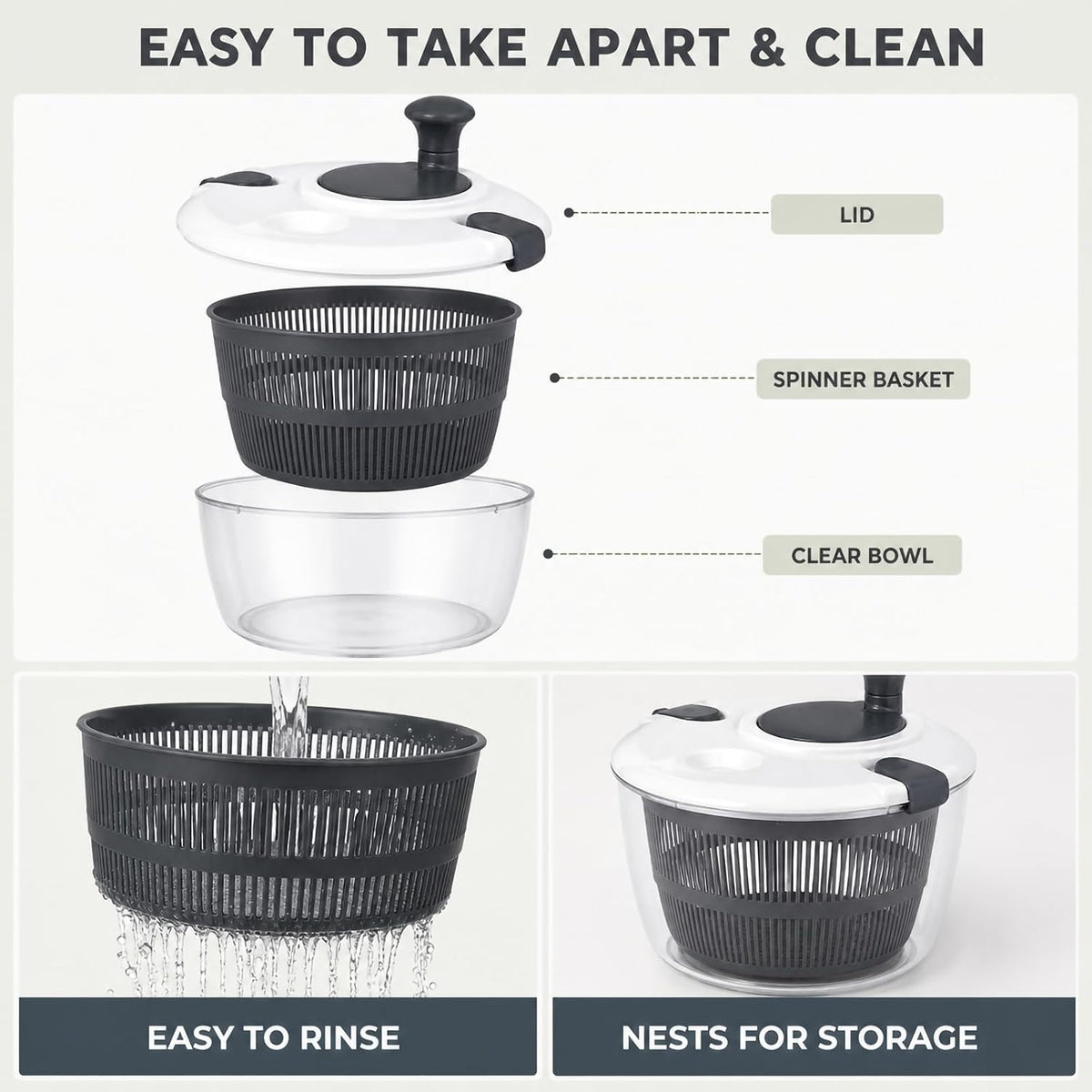 Salad Spinner, 5L Vegetable Washer & Dryer with Colander & Bowl