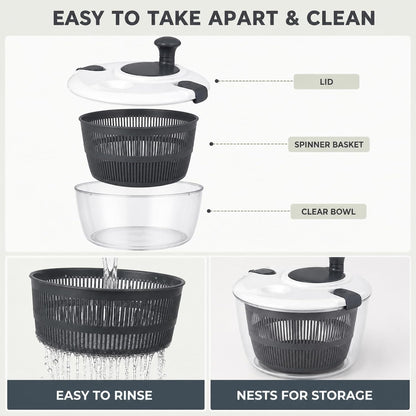 Salad Spinner, 5L Vegetable Washer & Dryer with Colander & Bowl