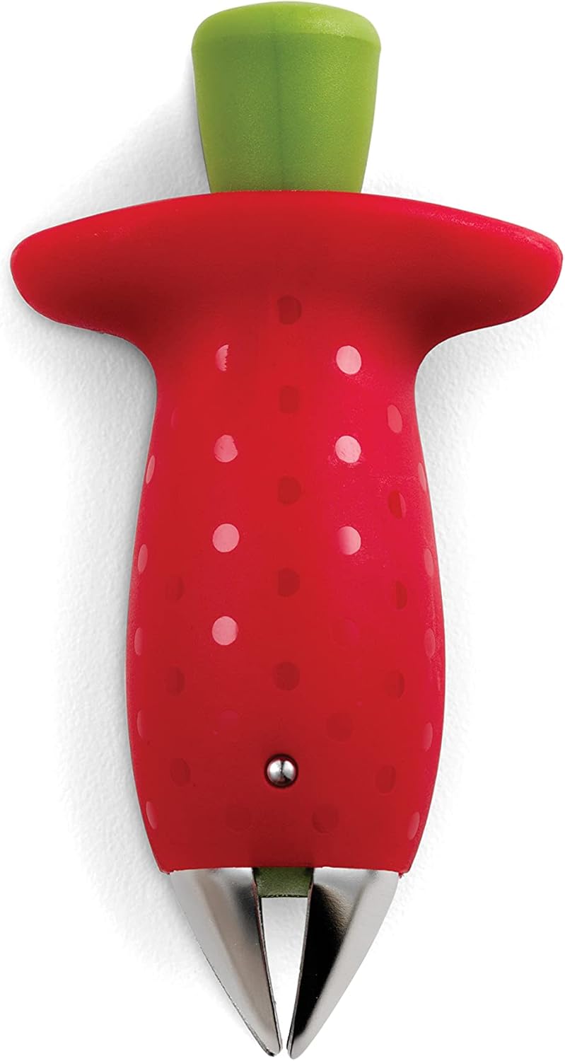 Original Stem Gem Strawberry Huller, Red/Green - and Hand-Held Slicer Strawberry Slicester, Cherry/Meringue